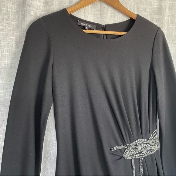 Lafayette 148 Beaded Embellished Waist Long Sleeve Dress Black Sz 4 - Picture 2 of 10